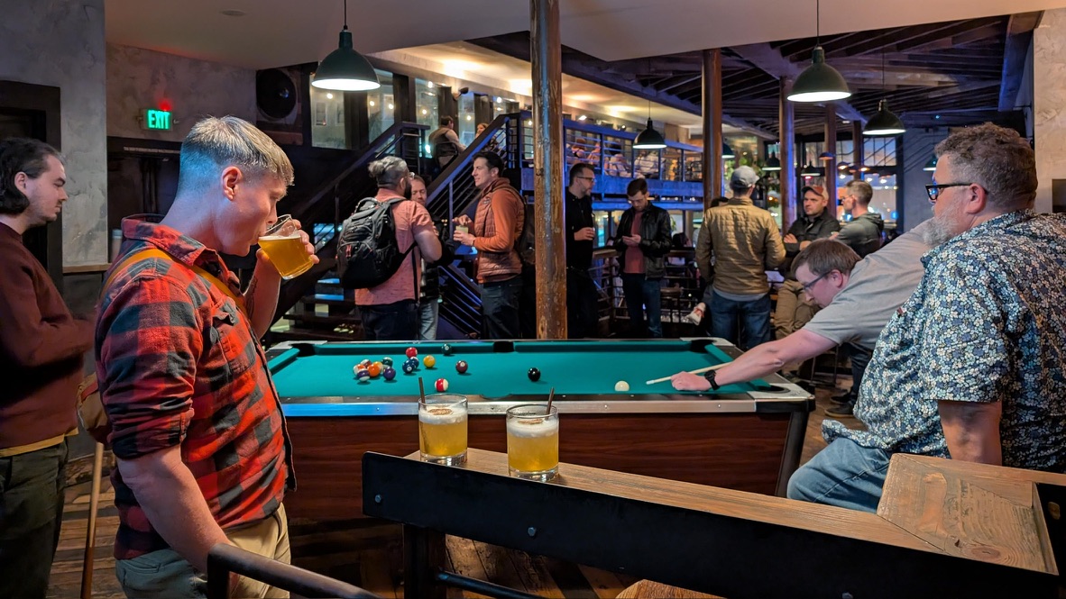 Playing pool at a bar after SF Ruby